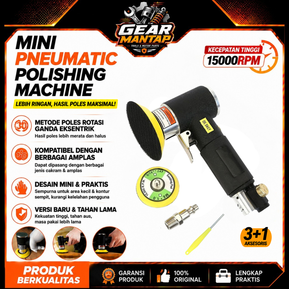 Mini Air Sander 2" Random Orbit - Alat Poles Mobil Pneumatic Berkecepatan Tinggi + Set Penggiling Le