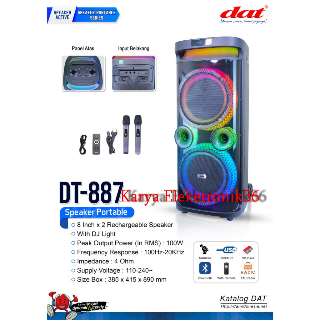 Speaker portable DAT DT-887 Speaker Bluetooth Portabel Dat Dt887 Speaker Aktif Full Bass Dilengkapi 