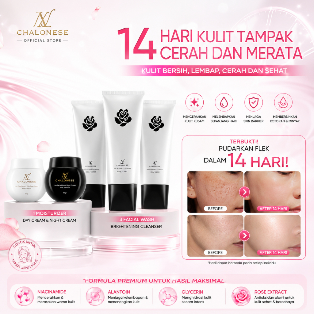 Paket Hemat Chalonese Menghaluskan Tekstur Kulit - 1 Pcs Day & Night Cream Plus 3 Pcs Facial Wash Br