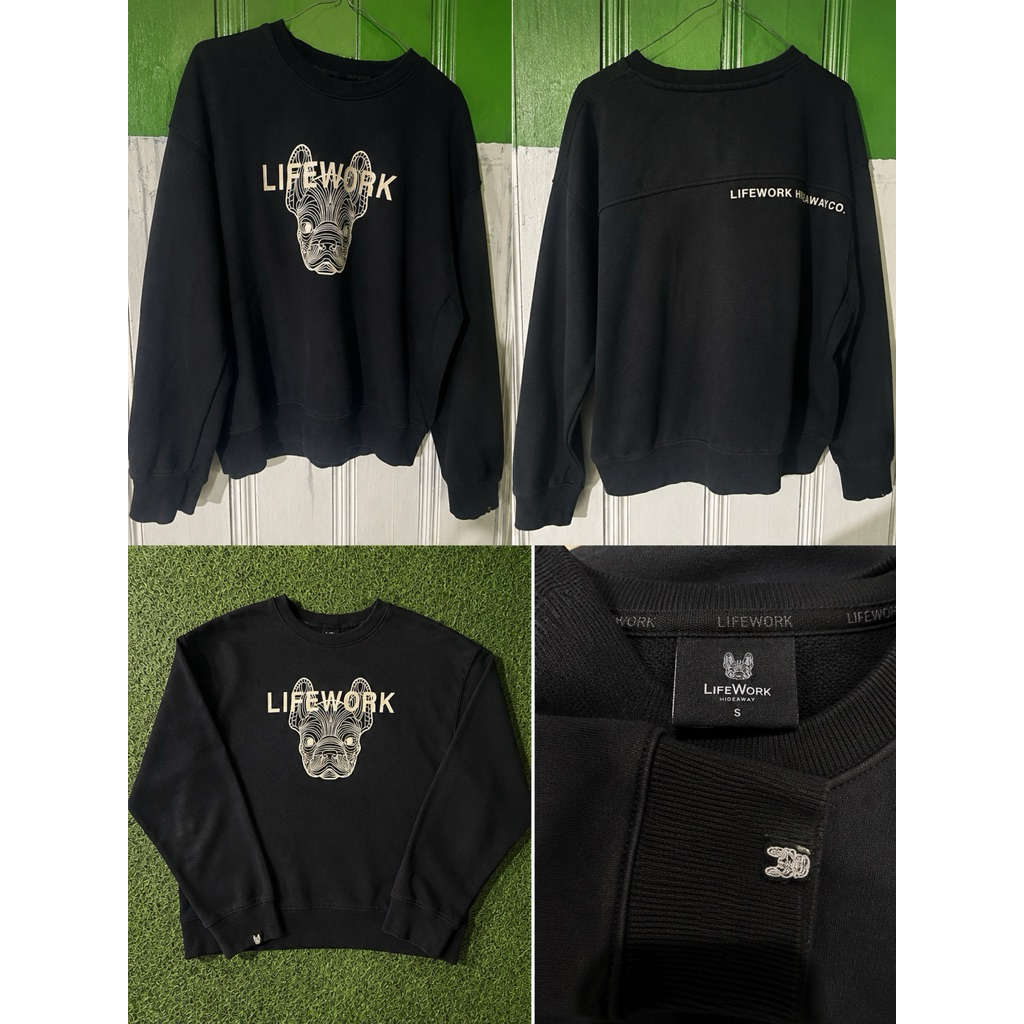 Crewneck LIFEWORK Bulldog Black Preloved Size S Original Tag Lengkap