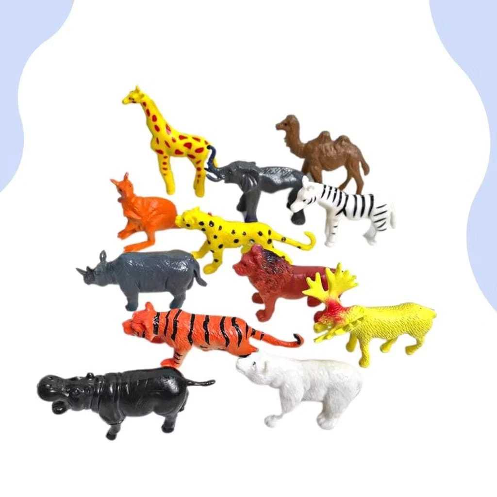 MAINAN HEWAN KARET SET ISI 12 PCS WILD ANIMALS / Mainan Hewan Karet / hewan miniatur zoo ternak