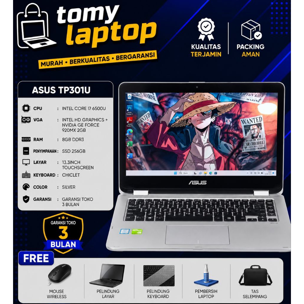 LAPTOP SECOND JAMINAN GARANSI TOKO! ASUS TP301U INTEL CORE I7 6500U INTEL HD GRAPHICS+NVIDIA GEFORCE