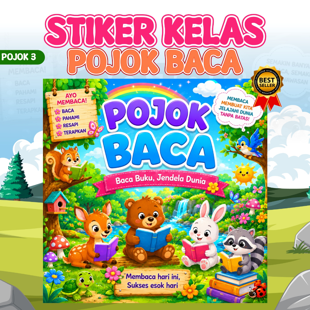 STIKER DINDING UNTUK HIASAN SEKOLAH // STIKER DINDING KELAS POJOK BACA