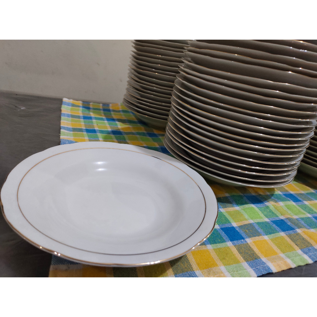 Sango Piring Makan Keramik Putih Gold Lining Set 6 pcs Diameter 21 cm