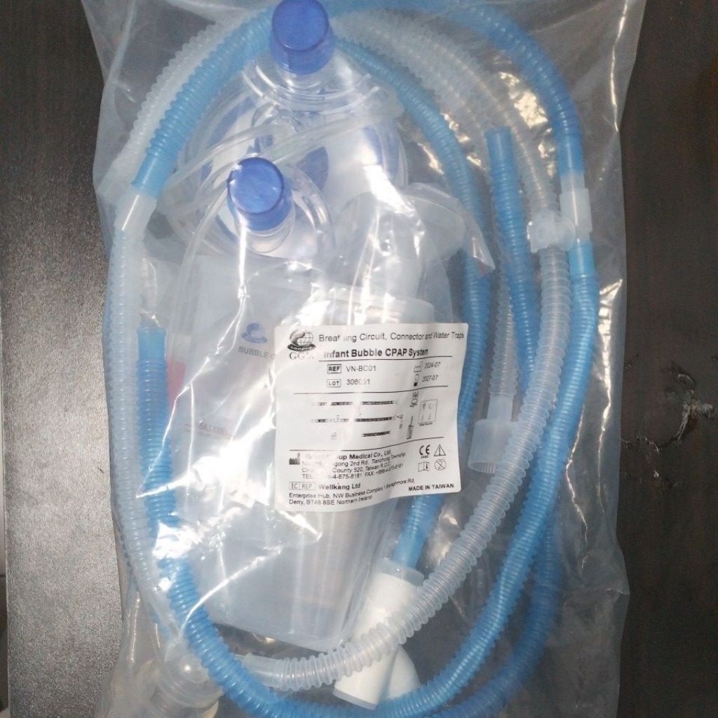 Breathing circuit, connector and water traps, CPAP