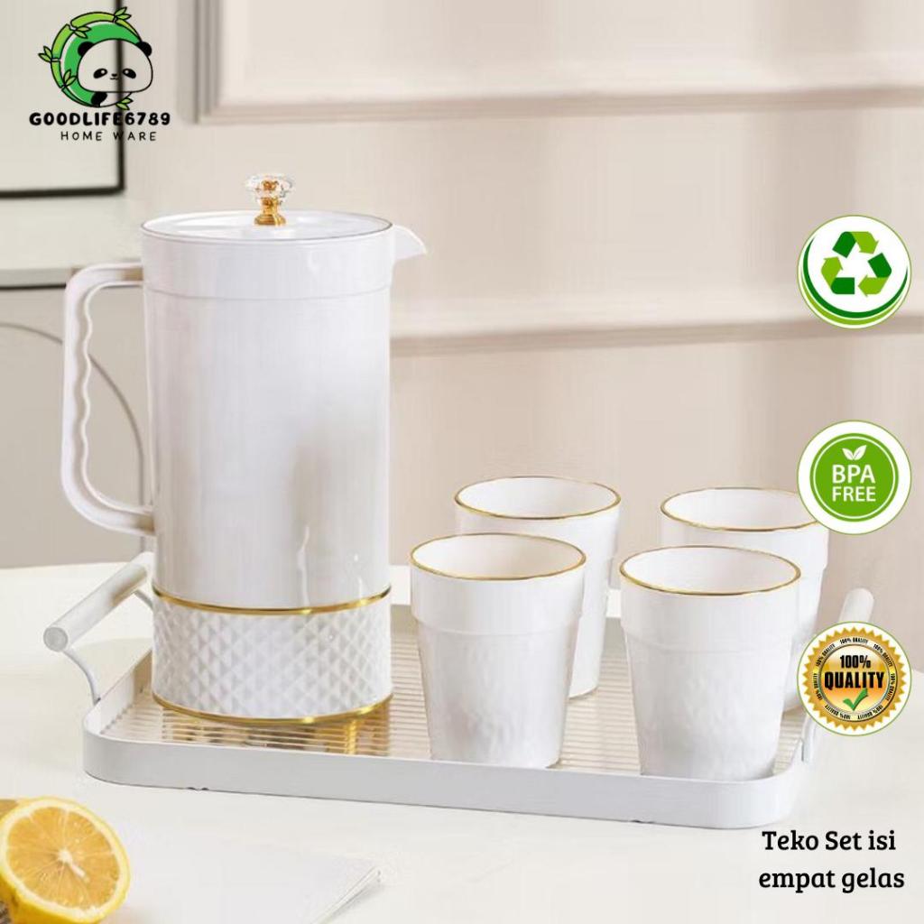 Teko Air Set 5 In 1 Ceret air Plastik Tempat Air Mewah Estetik Wadaha Air Minimalis Tutup Rapat Anti