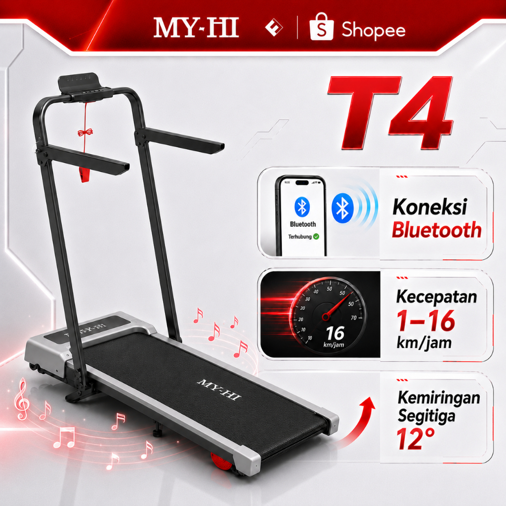 MY-HI T4 Treadmill Elektrik Treadmill Portable Lipat Senyap 16km/jam Treadmill Electric Low Watt Kon