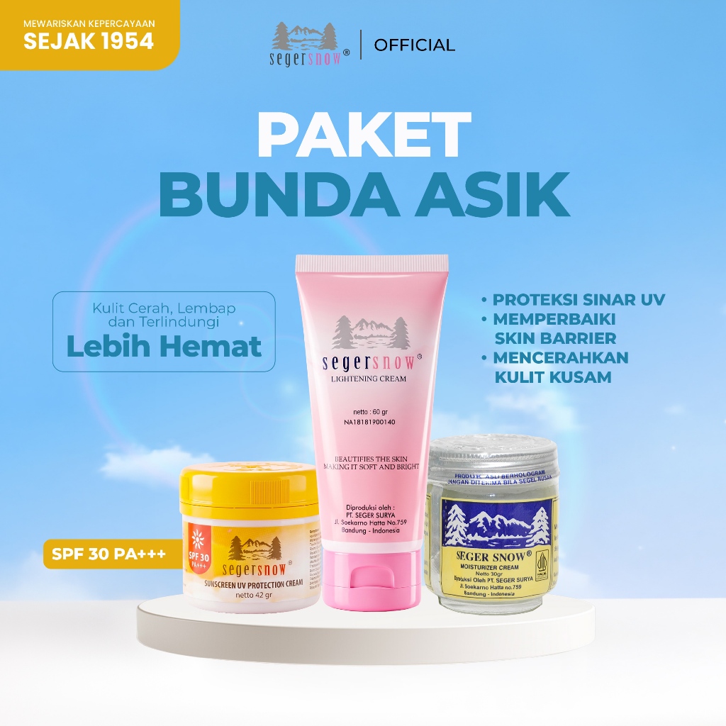 Seger Snow Paket Bunda Asik Lightening Cream Tube Moisturizer Cream Suncsreen SPF 30 Mencerahkan Mel
