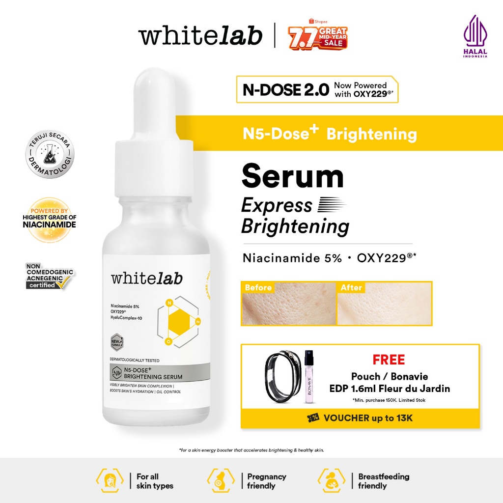 Whitelab Serum Niacinamide 5% Brightening Booster - Cerah Maksimal untuk Kulit Sensitif N5-Dose+ 2.0