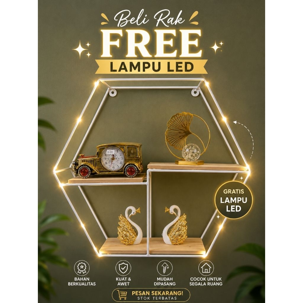 Rak dinding hexagonal/rak estetik/rak minimalis/rak pajangan dinding