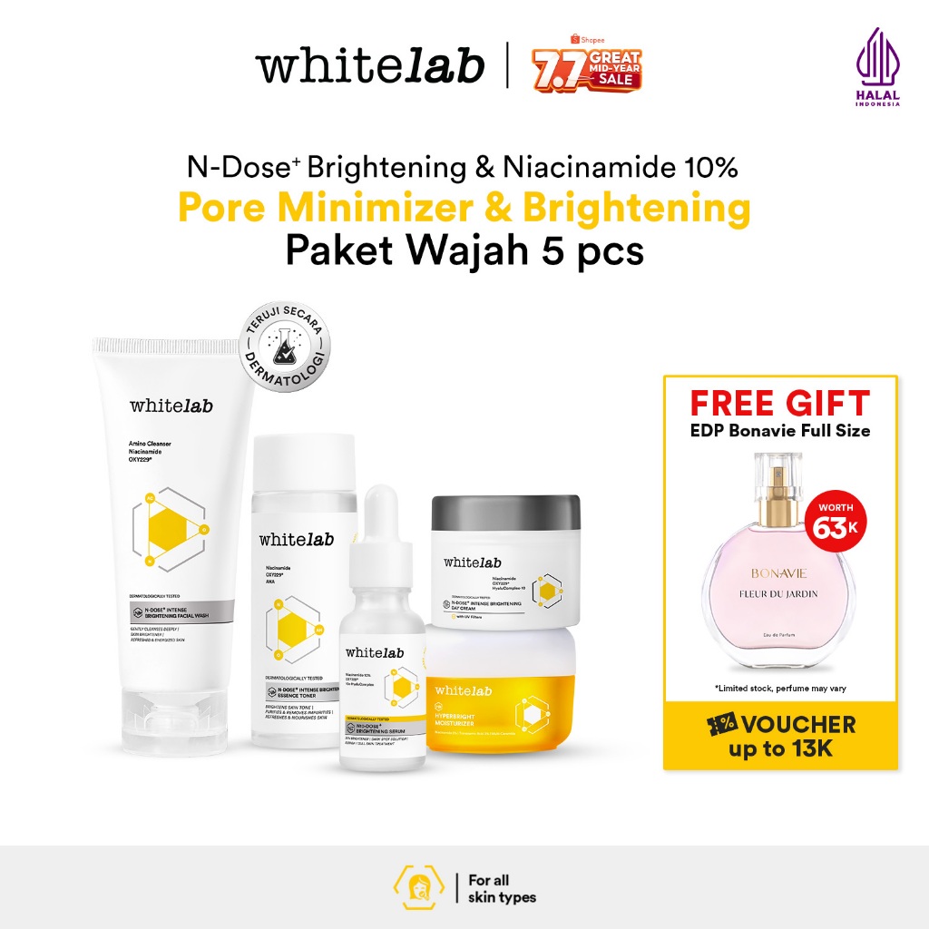 Whitelab Paket Wajah Brightening Niacinamide Facial Wash, Toner, Serum, Day & Night Moisturizer - 5 