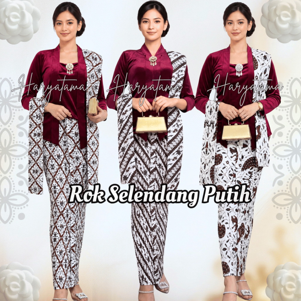 Rok dan Selendang Batik Putih Span Plisket Bawahan Kebaya Wanita Mewah Wisuda Kondangan