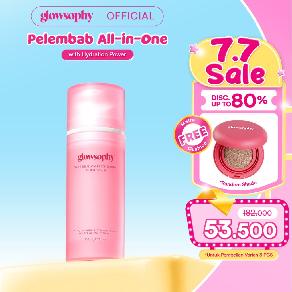 [3PCS FREE CUSHION] Glowsophy Watermelon Brightening Moisturizer Gel 100ml - Pelembab Wajah Ringan M