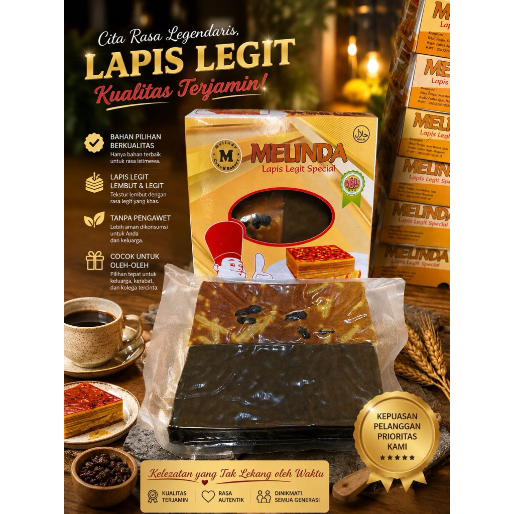 Lapis Legit Melinda Mix coklat dan keju Vakum 17x17 700gram fresh dari oven