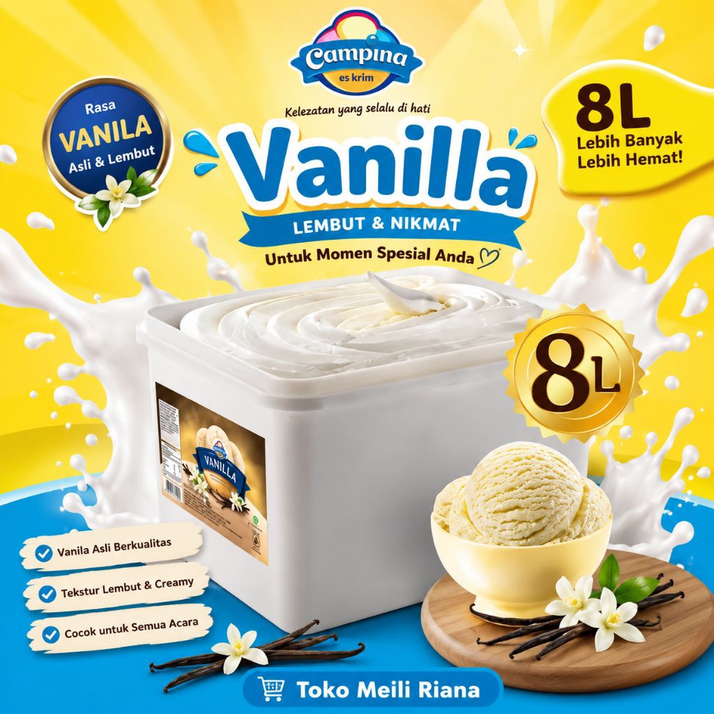 ICE CREAM CAMPINA VANILA / ESKRIM CAMPINA 8 LITER / ESKRIM LITERAN / ICE CREAM BULK CAMPINA ICE CREA