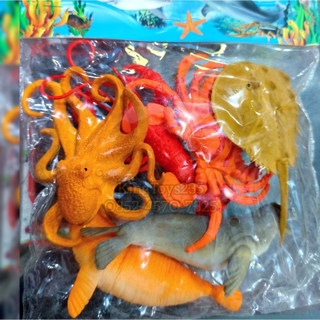 Mainan Anak Hewan Binatang Laut Karet Seafood Udang Lobster Gurita Cumi Sotong Pari Kepiting Tapal K
