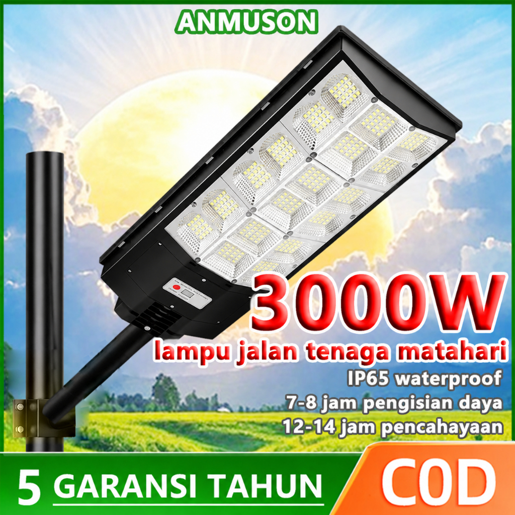 Lampu Jalan Tenaga Surya 3000W dengan Panel Surya dan Remote Control Tahan Air