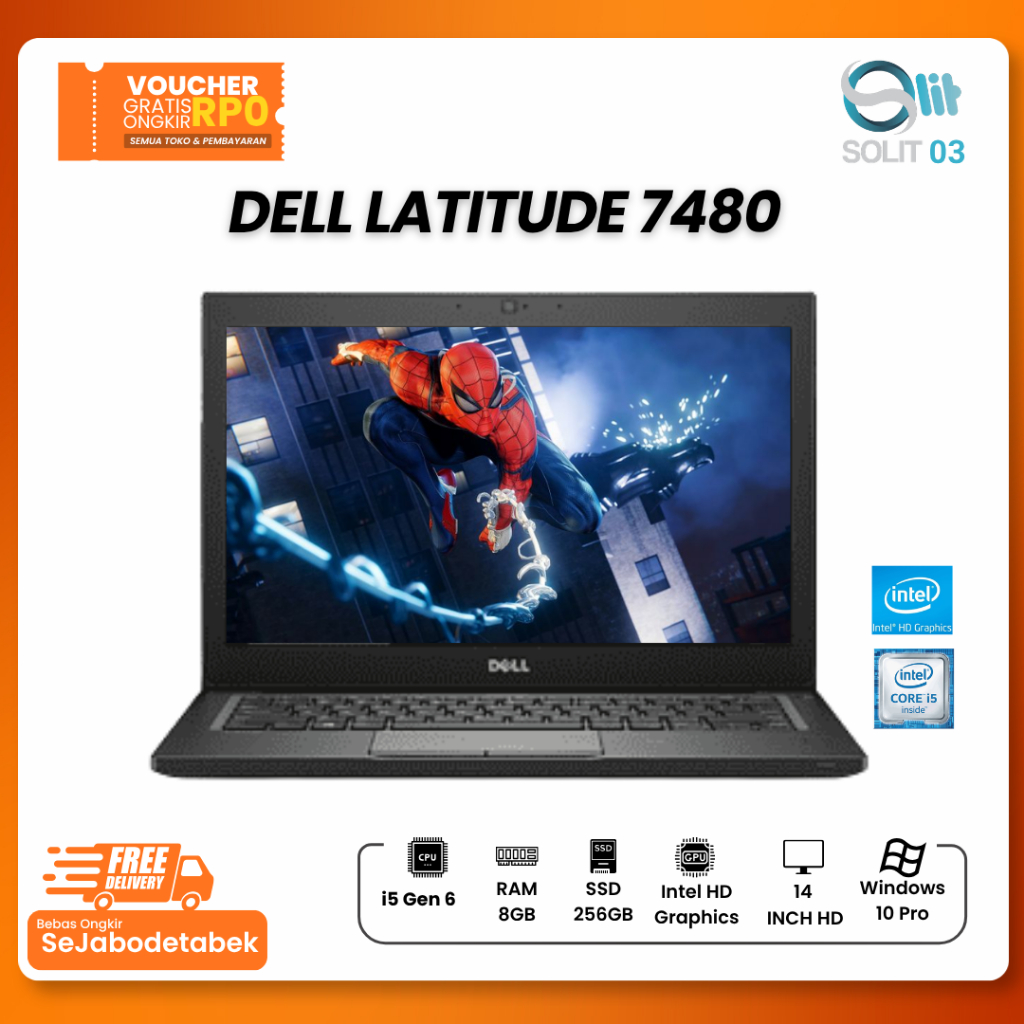 Dell Latitude 7480 Core i5 SSD 256GB RAM 8GB FHD Fingerprint Keyboard Backlit Windows 10 Pro Bergara