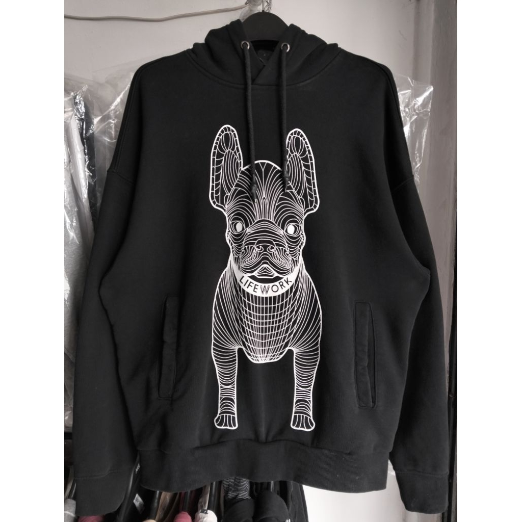Lifework Graphic Drawstring Hoodie Black/White