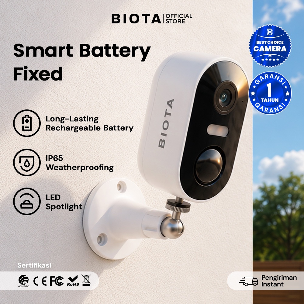 BIOTA Smart Camera Battery Fixed - Kamera CCTV Wifi Jarak Jauh Tanpa Kabel