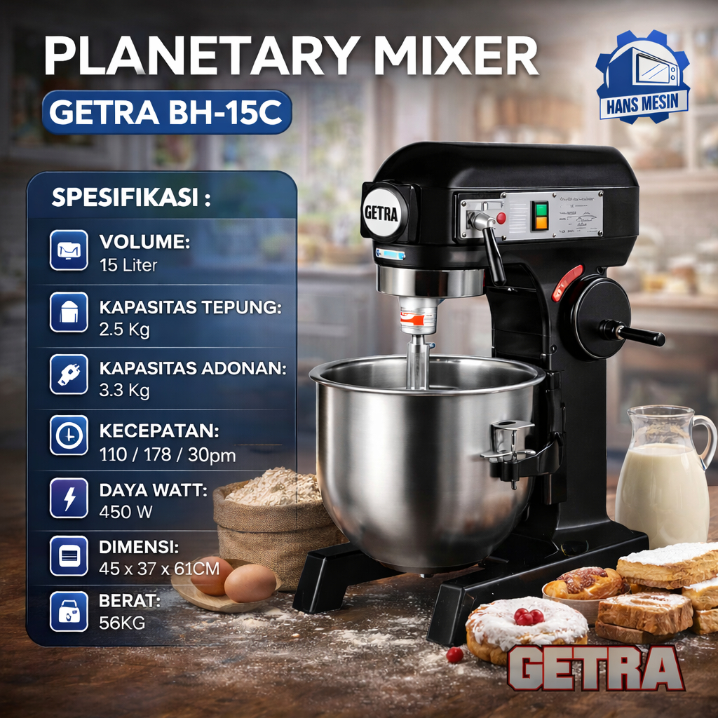 GETRA MIXER KUE 15 LITER / PLANETARY MIXER GETRA BH-15C