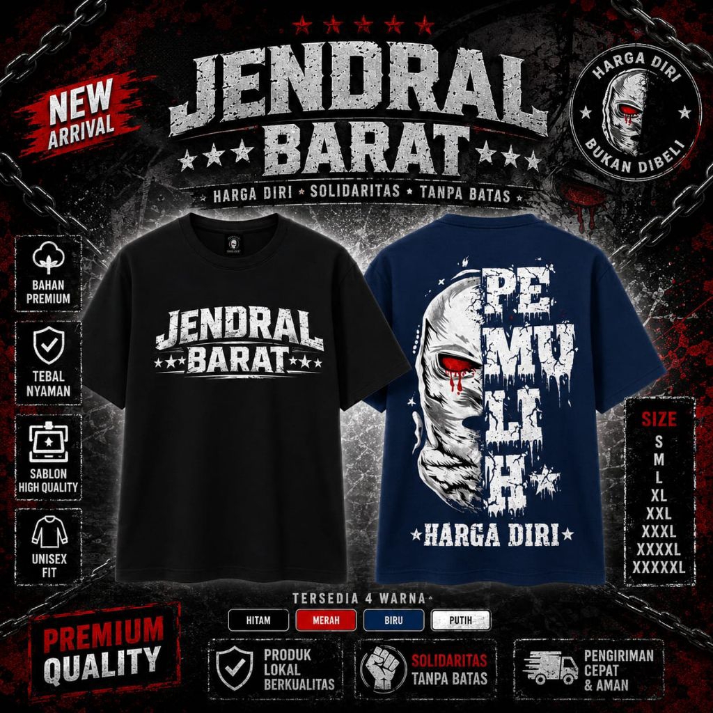 PROMO PP106 Kaos PHD Jendral Barat Mata Merah Unisex Warna Hitam Merah Putih dan Biru Kualitas Terba