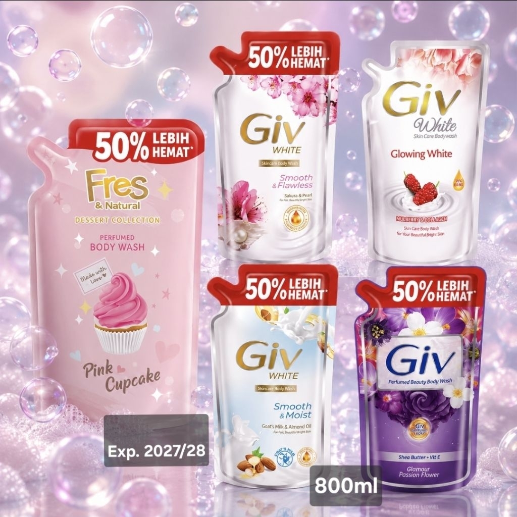 Giv Bodywash 800 ml, Sabun Mandi Cair Giv 800ml, Giv Glowing white, Giv Beauty, Giv Goat's Milk, Giv