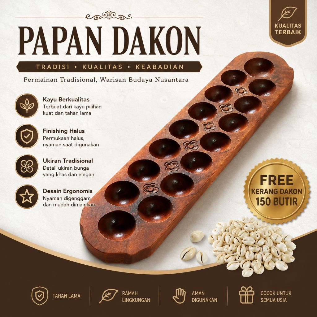 Dakon kayu berkualitas - papan dakon gratis biji congklak - mainan congklak besar - mainan anak trad