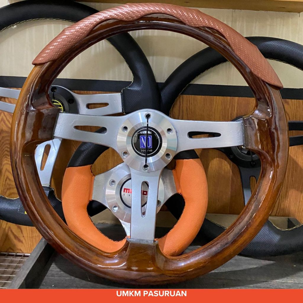 Stir racing variasi spoer kayu - stir kemudi wood momo variasi mobil universal