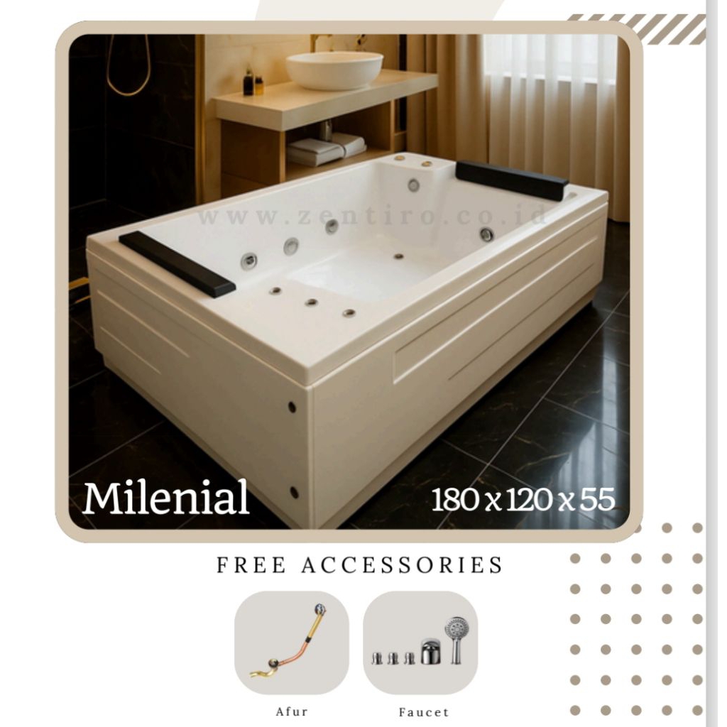 ZENTIRO Bathtub Jacuzzi Standing MILENIAL | Bathtub Whirlpool Marble 180