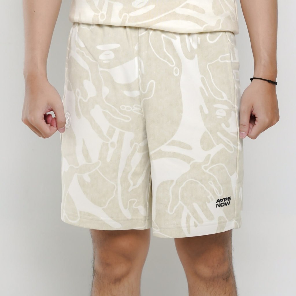 Celana AAPE NOW CAMO SS26 WASHED CREAM SHORT PANTS 100% ORIGINAL