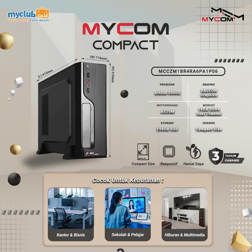 MyCom Compact AMD Athlon 3000G A520M DDR4/16GB SATA 256GB Micro ATX (Paket PC)