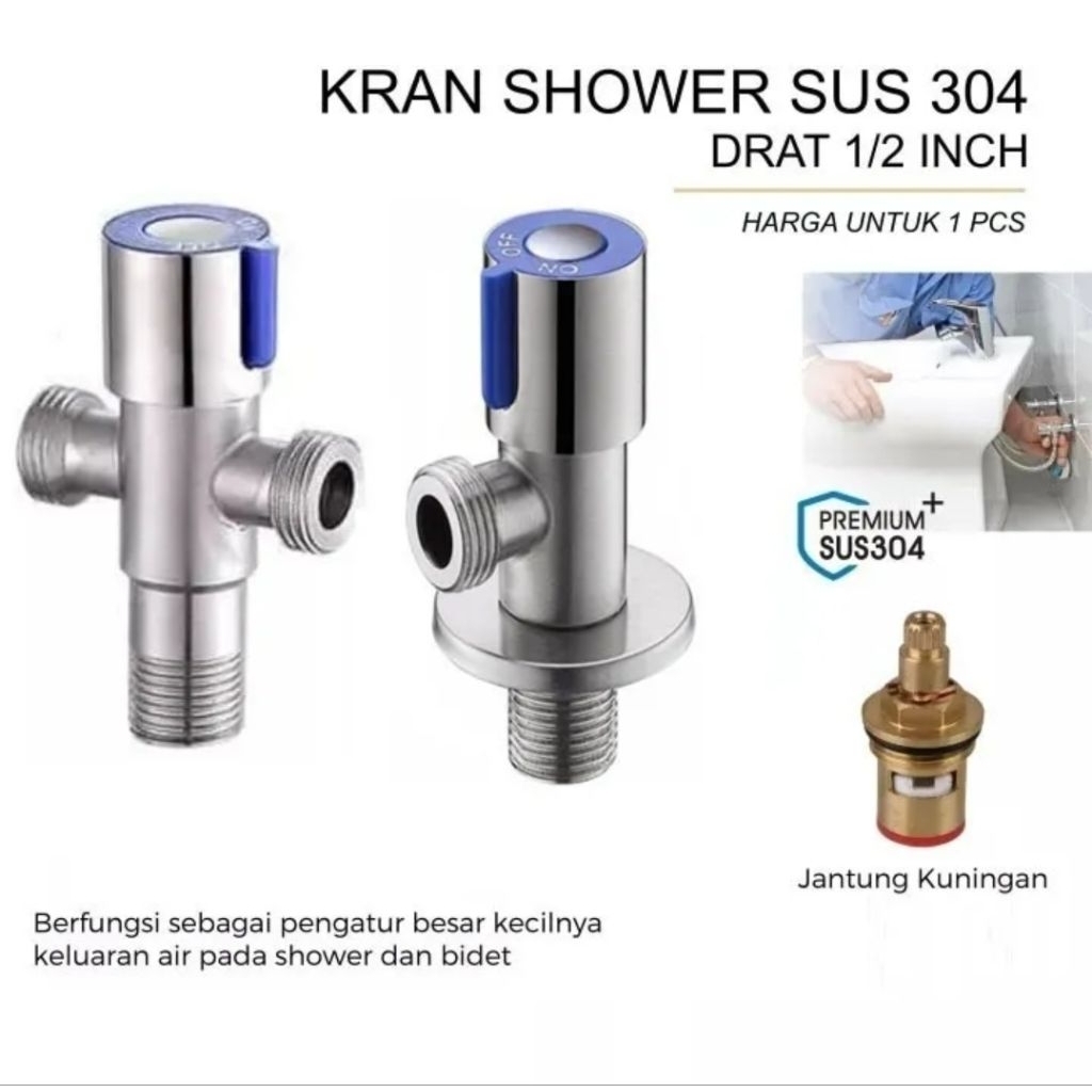 Stop Kran Shower T Double dan L Single Bidet Stainless Steel Anti Karat Drat 1/2 Inch