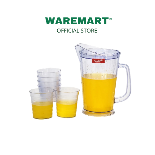 WAREMART Water Jug 1.65 Liter + 6 Pcs Gelas Plastik Teko Pitcher Wadah Minum NRJ165 Niagara Asvita
