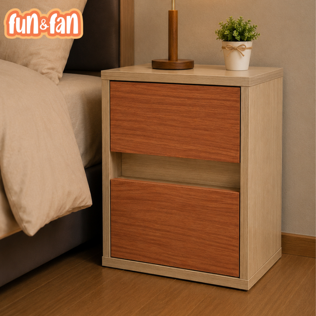 Fun&Fan Bedside Table Aesthetic Meja Samping Tempat Tidur Rahasia Lemari Kecil Kasur Susun Kayu MDF 