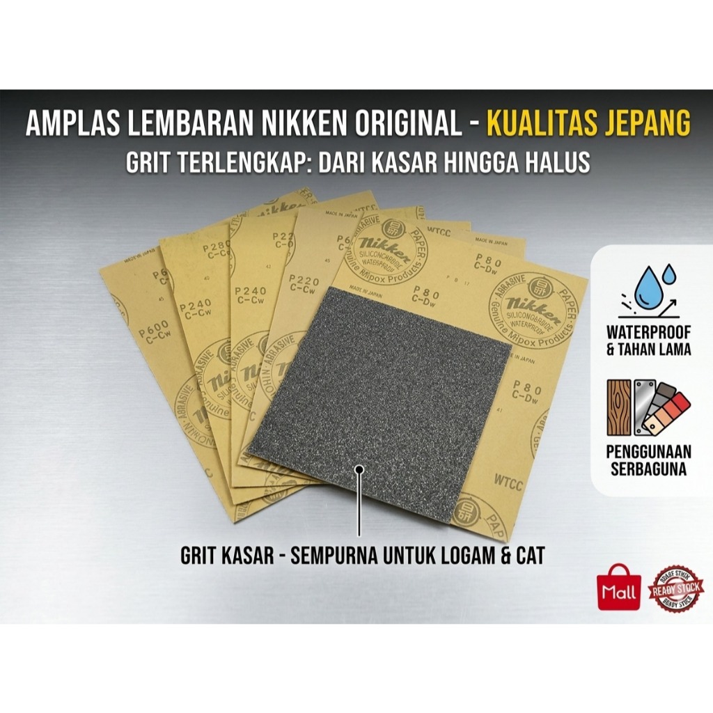 Amplas Nikken Halus / Kasar  Serbaguna Harga Per 25 LEMBAR - Amplas Kayu, Besi, Cat - Kualitas Premi