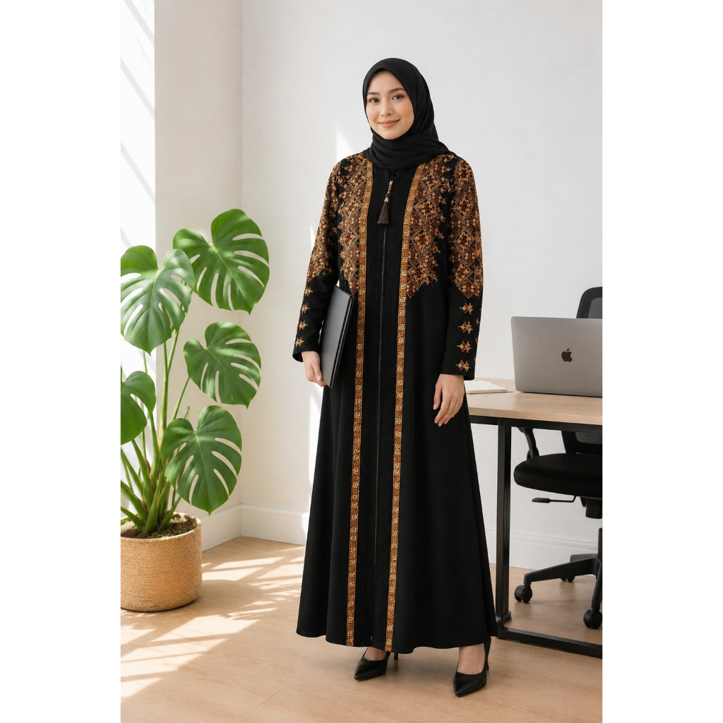 Nazwa Abaya Namira Black Gold | Gamis Abaya Premium Bordir Batik Lengan Panjang l Luxury Black Gold 