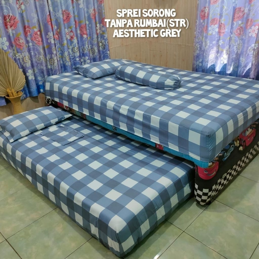 SPREI SORONG 150x200 || SPREI TANPA RUMBAI MOTIF KOTAK AESTHETIC ||  SPREI 2 in 1 || SPREI TINGGI 20