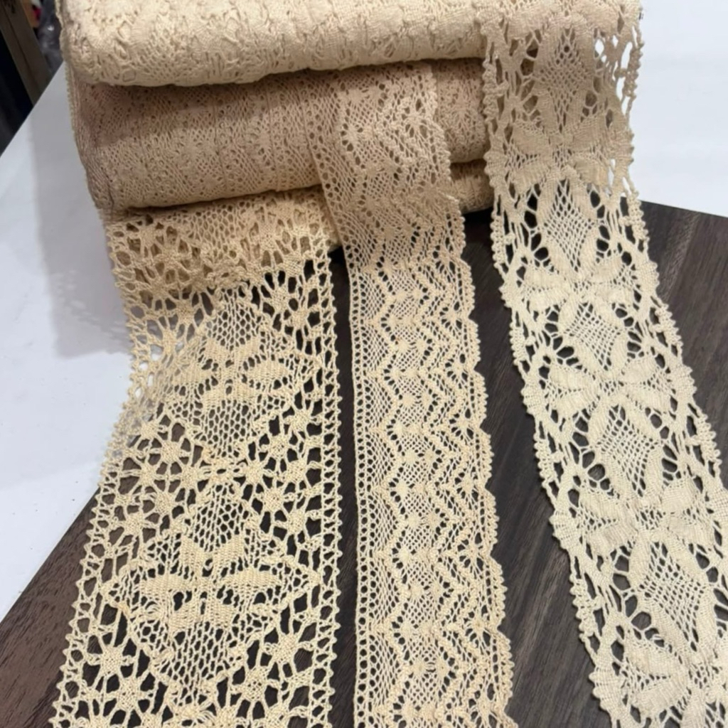 renda rajut lebar,renda rajut cantik,renda rajut kait katun harga permeter