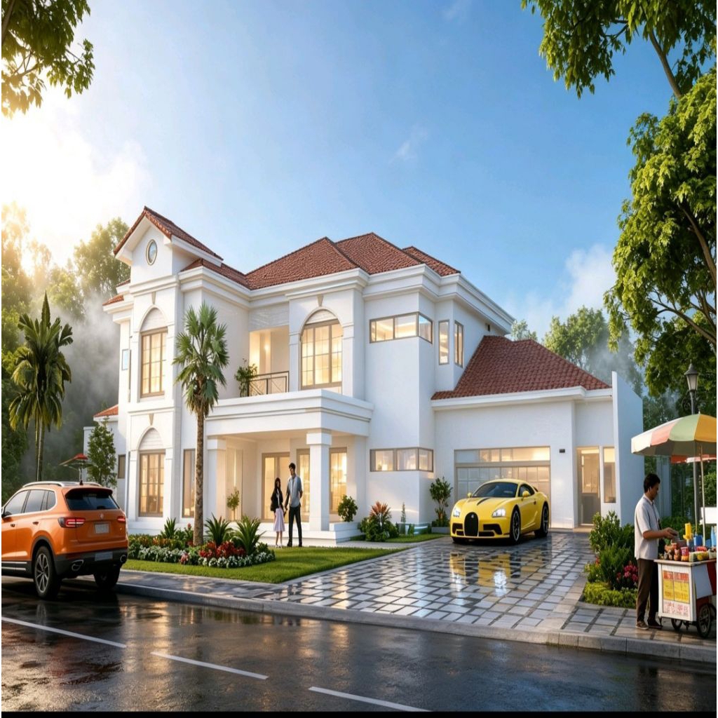 LUXURY HOUSE 2 Lantai, 30x30, 7 Kamar. Paket Desain 3D Eksterior Lengkap Sketchup Render. Jasa desai