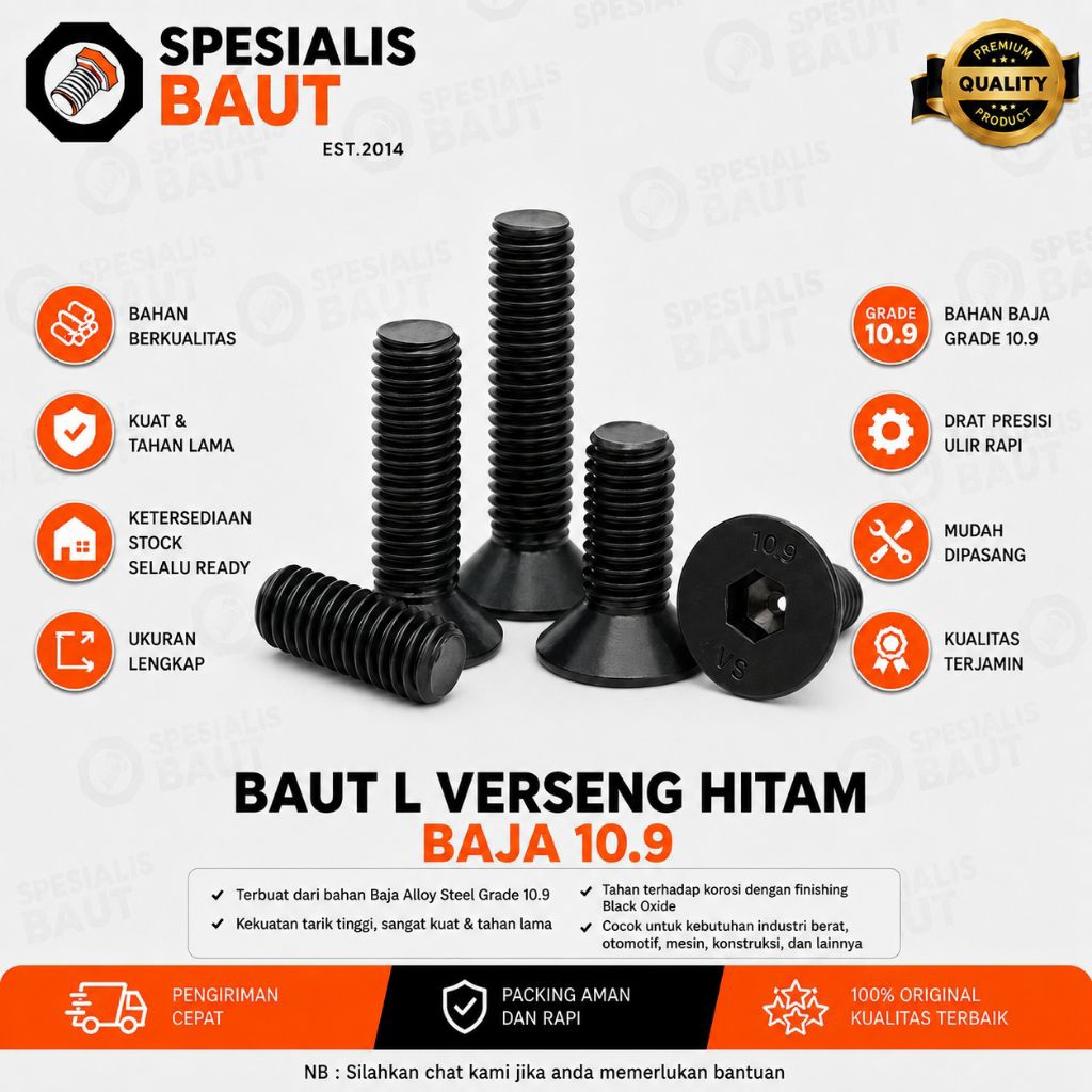 Baut L Verseng M6x30 (3 cm) JFL Countersunk Baja 10.9