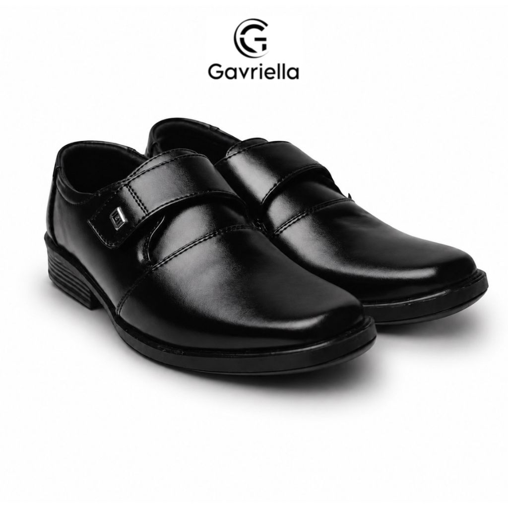 Sepatu Pantofel Velcro Pria Kulit Sintetis Kualitas Premium Hitam dengan Desain Elegan untuk Acara F