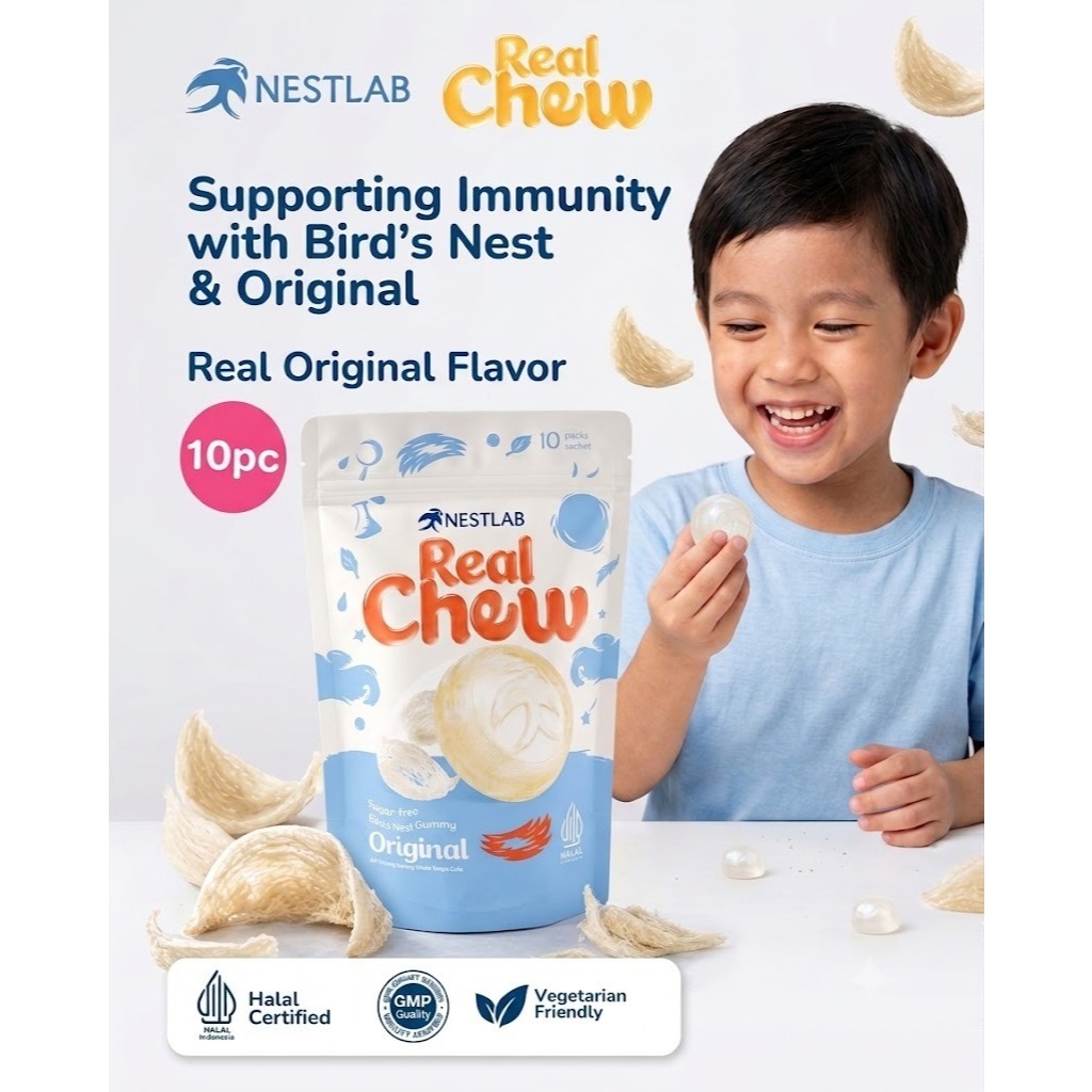 NestLab Real Chew Bird's Nest Gummy Original 10pc - Vitamin Permen Gummy Anak Sarang Burung Walet Im