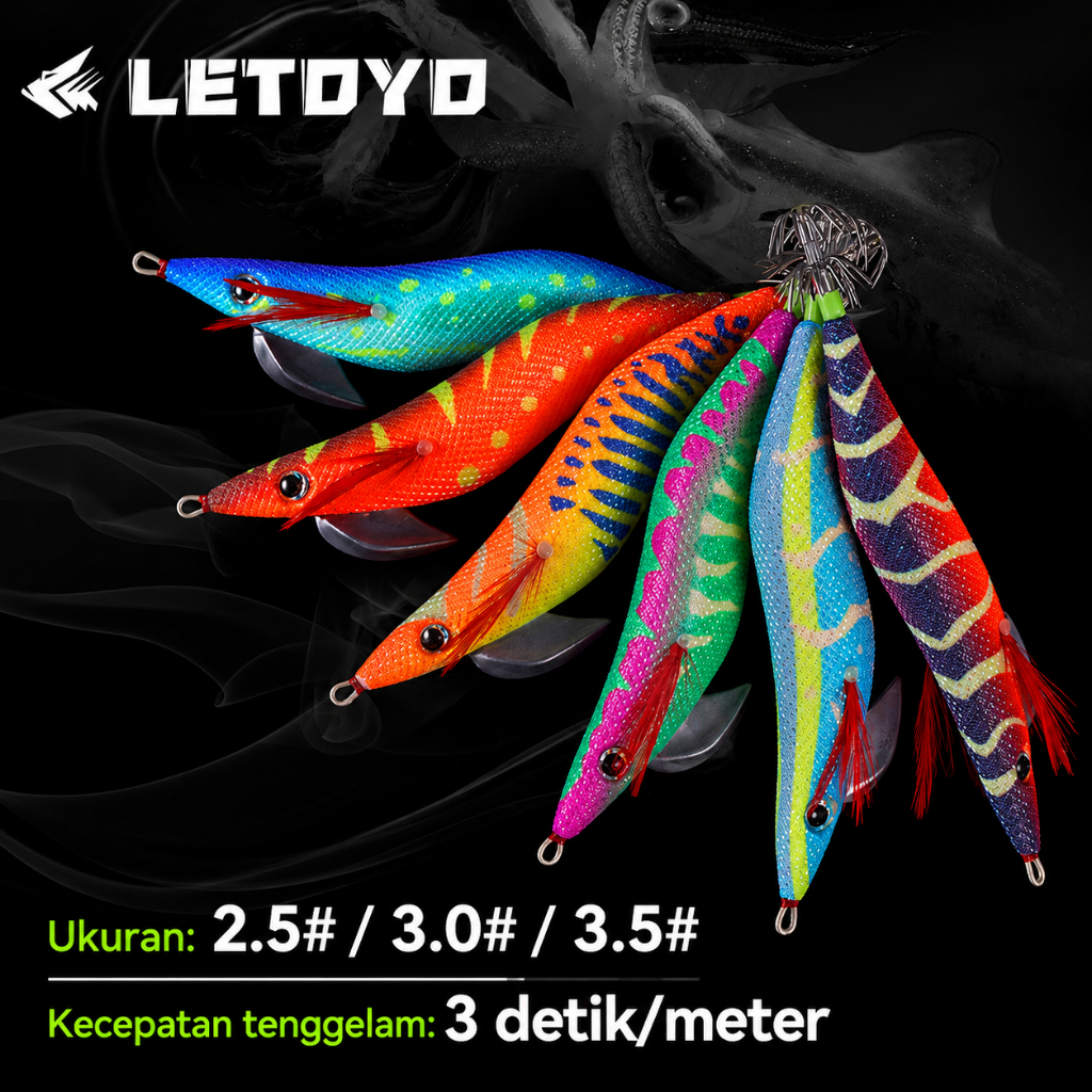 LETOYO EGI SQUID ORIGINAL Umpan Cumi Glow Squid Jig Premium Eging Pancing Cumi Laut Original