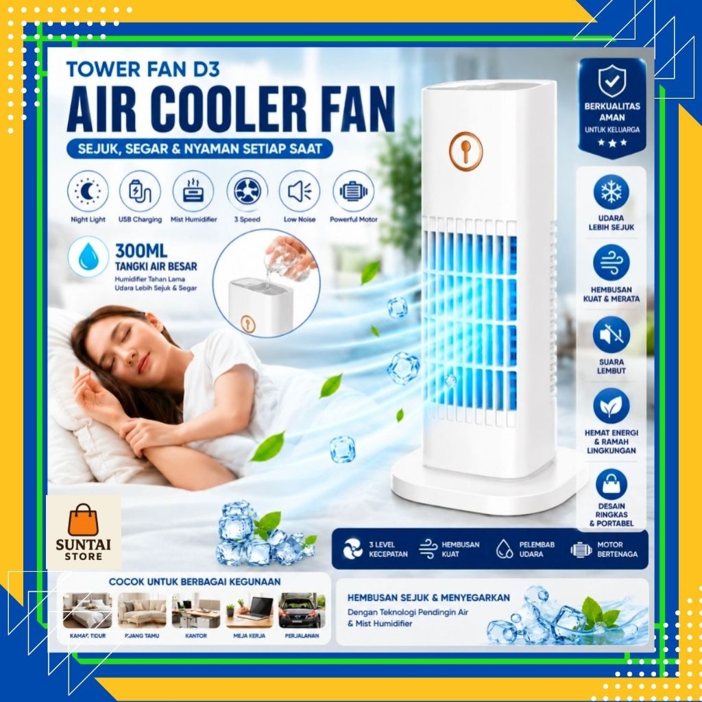 (Suntai Store) Kipas AC Mini Portable Air Cooler Humidifier Purifier Tower Pendingin Suhu Ruangan - 