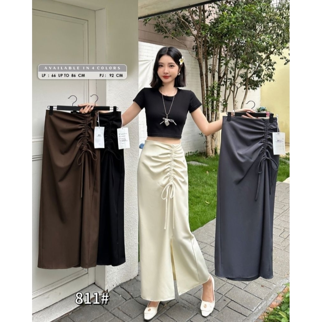 Rok Panjang Maxi Serut Samping Belah Depan Premium - Bahan Halus & Nyaman