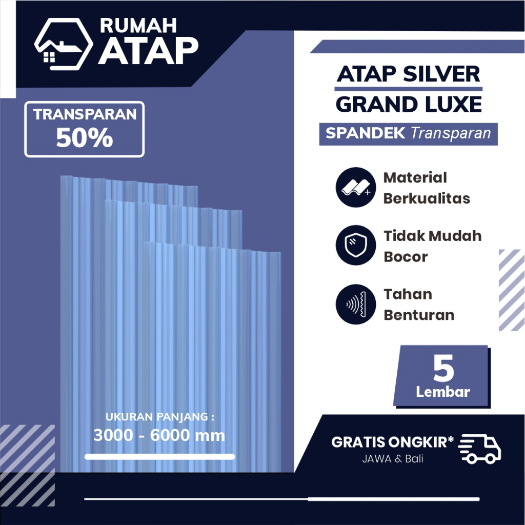 Atap Spandek Transparant 50% Grand Luxe Atap Anti Karat & Anti Berisik