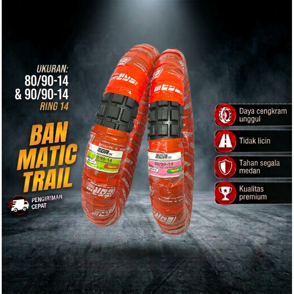 Ban Luar Matic Trail Ring 14 Ukuran 80/90 - 90/90 - Ban Tahu Dual Purpose Berkualitas