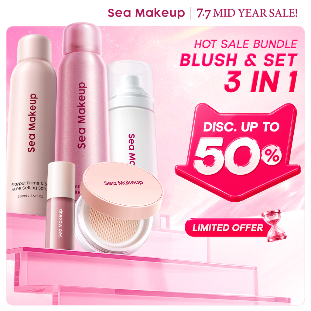 [BUNDLE BEST SELLING] Sea Makeup Exclusive Set Bundle 3in1 Setting Spray+Loose Powder+Liquid Blush -