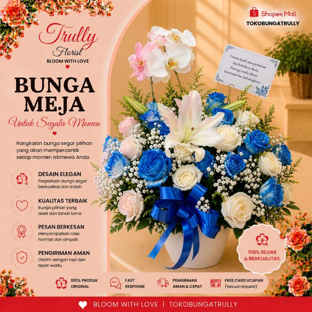 BUNGA MEJA LILY ANGGREK BIRU | BUNGA LILY ANGGREK | RANGKAIAN BUNGA SEGAR ANGGREK - TRULLY FLORIST B